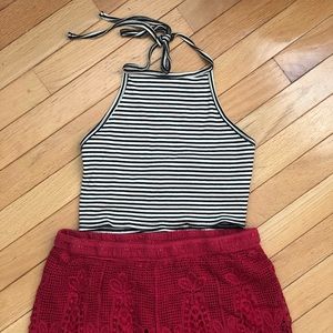 High Neck Striped Crop Top